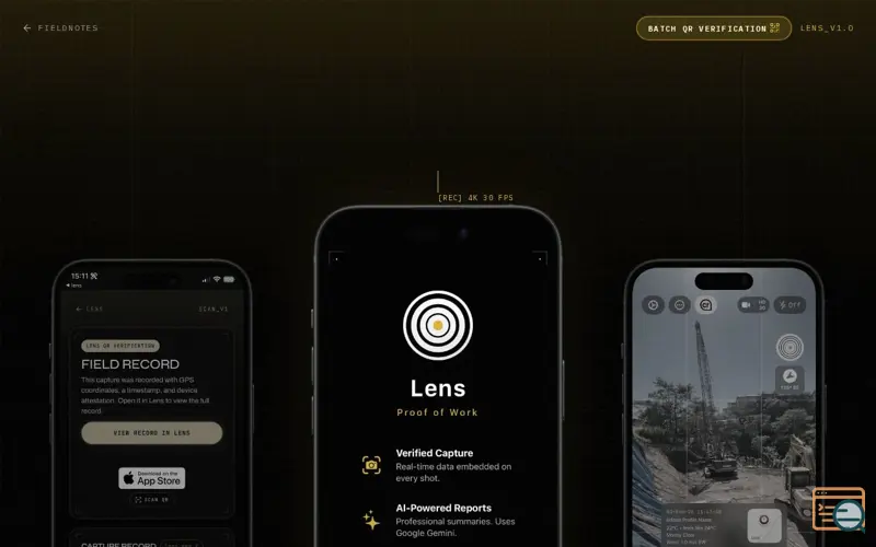 Screenshot of Lens Proof-of-Work Camera
