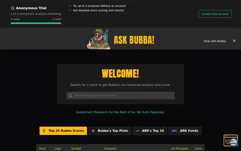 Screenshot of Ask Bubba