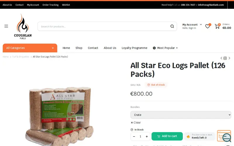 Screenshot of All Star Eco Logs Pallet (126 Packs)