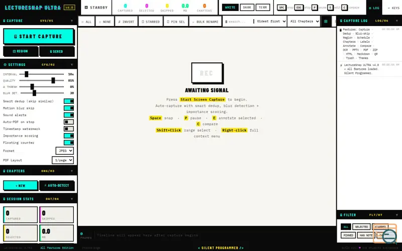 Screenshot of LectureSnap ULTRA — Silent Programmer