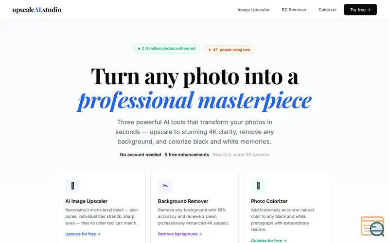 Screenshot of upscaleAI.studio