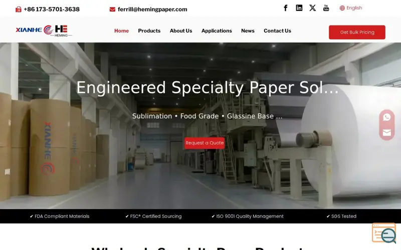 Screenshot of Specialty Paper Manufacturer