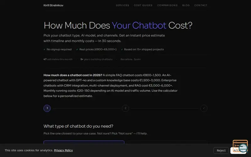 Screenshot of Chatbot Cost Calculator