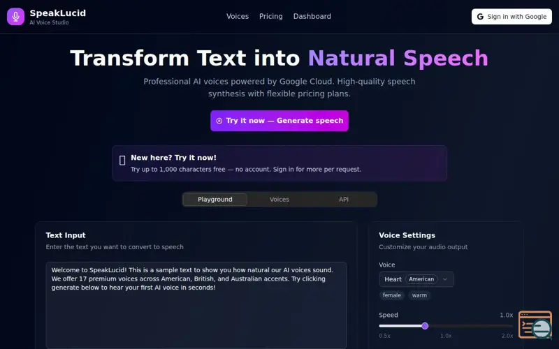Screenshot of SpeakLucid