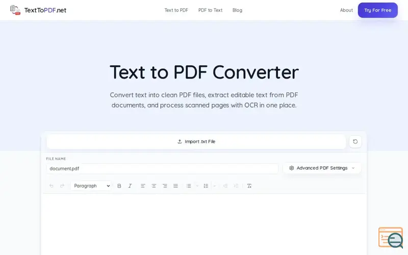 Screenshot of TextToPDF