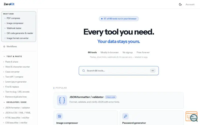 Screenshot of ZeroKit