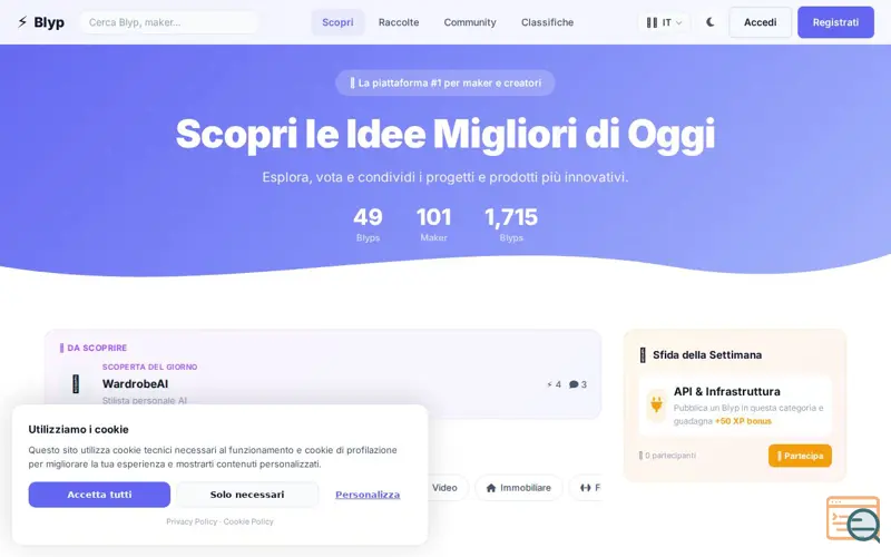 Screenshot of Blyp — Scopri le Idee Migliori di Oggi