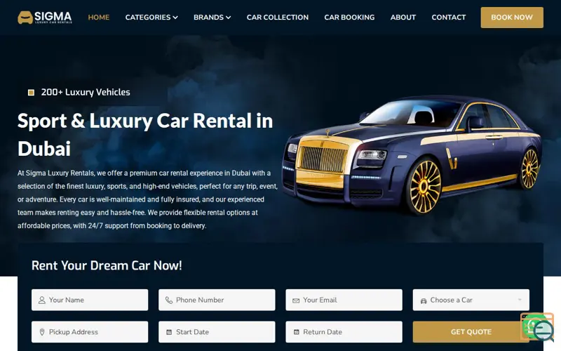 Screenshot of Sigma Luxury Car Rentals