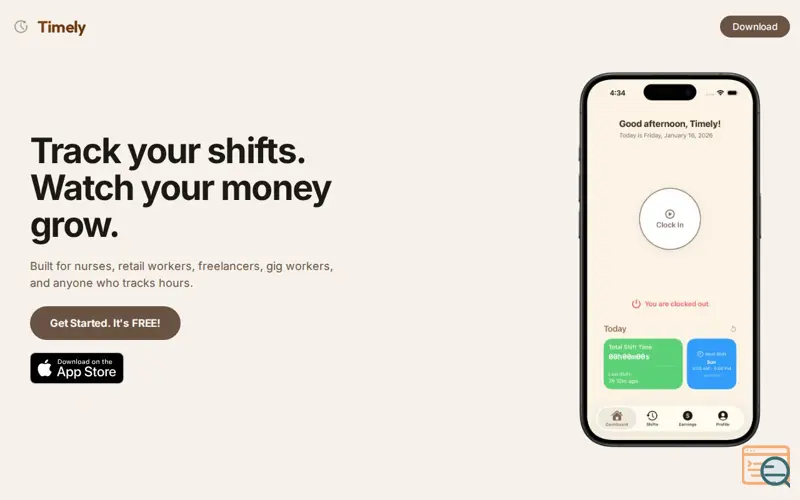 Screenshot of Timely