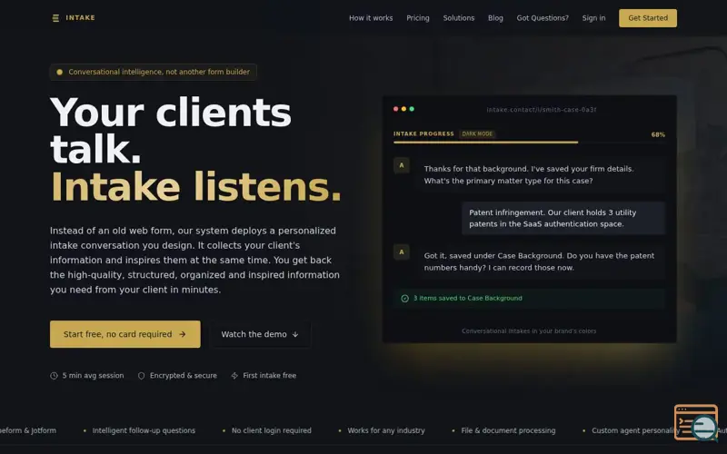 Screenshot of Intake