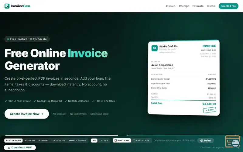 Screenshot of Invoice Generator