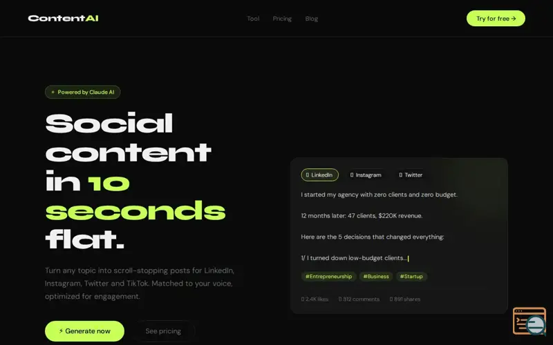 Screenshot of ContentAI