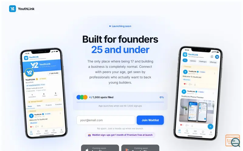 Screenshot of YouthLink Waitlist