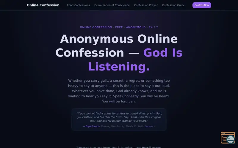 Screenshot of online confession