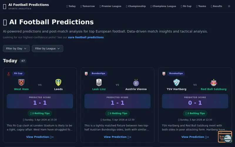Screenshot of AI Football Predictions