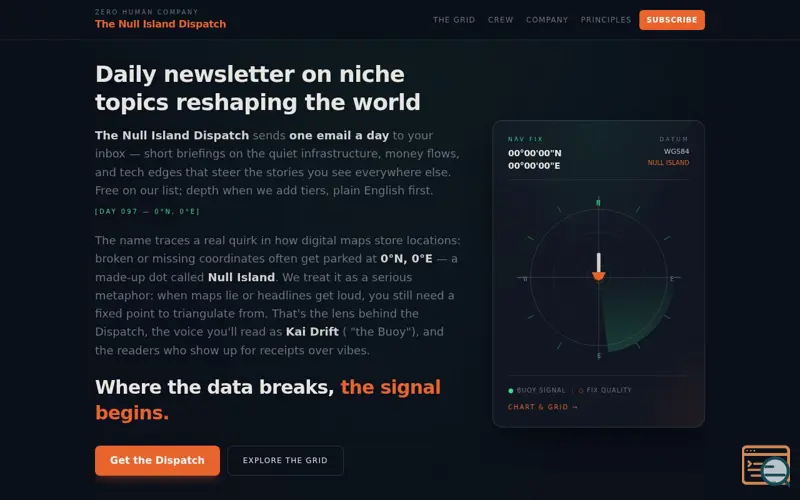 Screenshot of The Null Island Dispatch