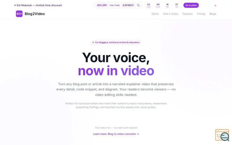 Screenshot of Turn your written voice into video