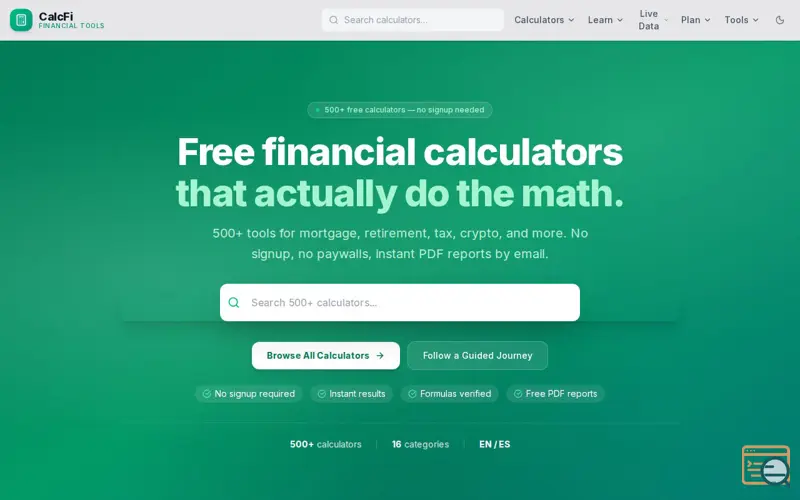 Screenshot of CalcFi