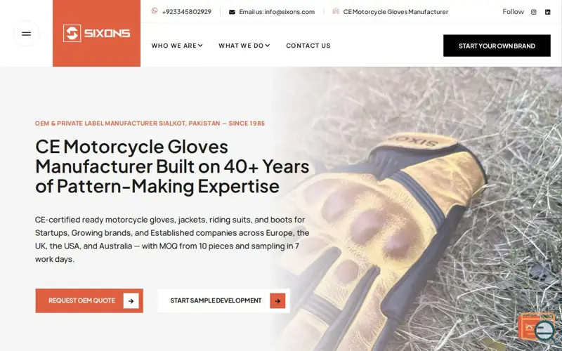 Screenshot of Sixons Motor Gear - PPE Manufacturer