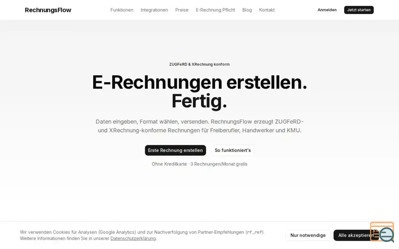 Screenshot of RechnungsFlow