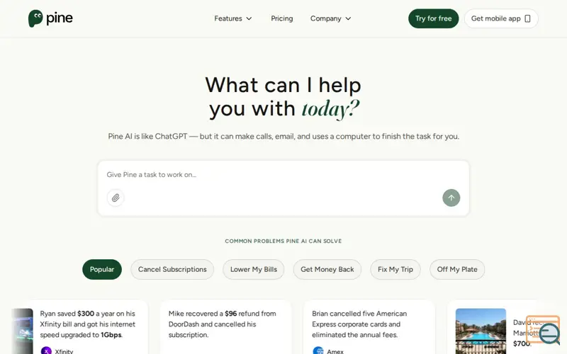 Screenshot of Pine AI Assistant