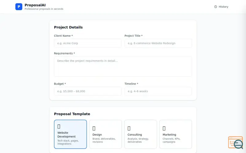 Screenshot of ProposalAI