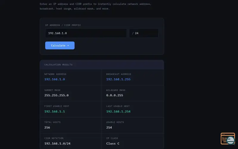 Screenshot of Subnet Mask Calculator