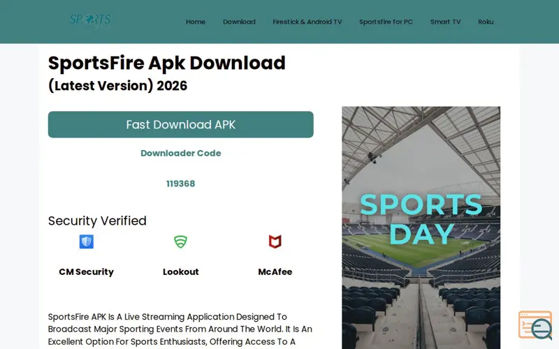 Screenshot of SportsFire