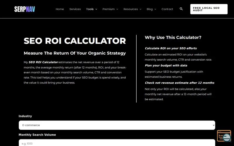 Screenshot of SEO ROI Calculator