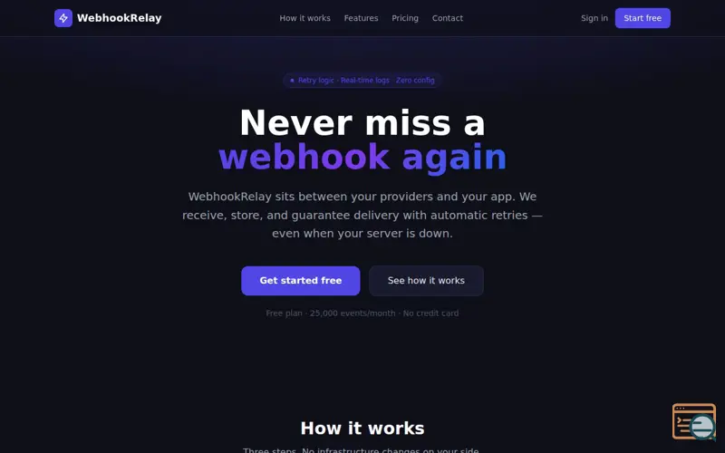 Screenshot of WebhookRelay — Reliable Webhook Delivery