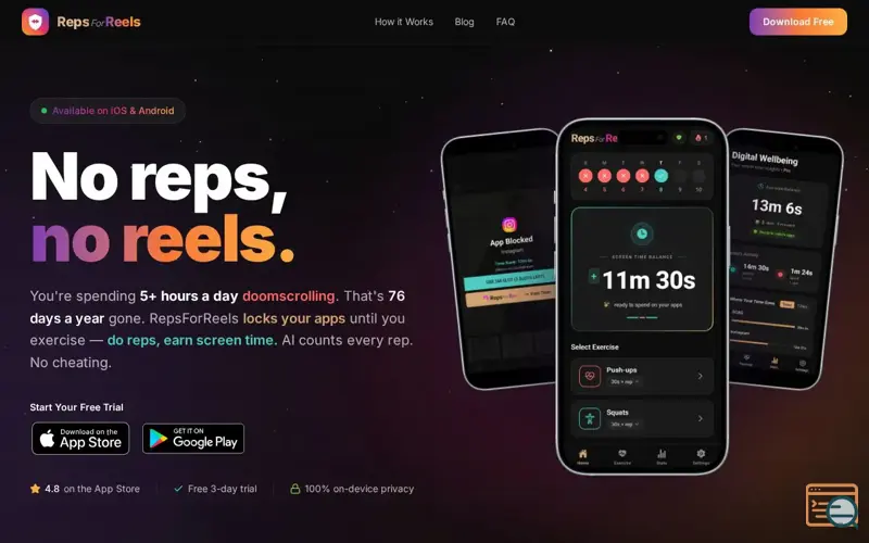 Screenshot of RepsForReels