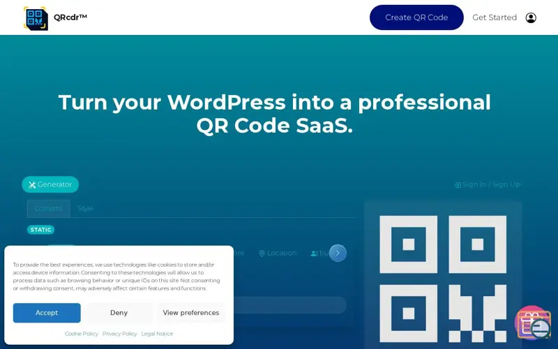 Screenshot of QRcdr - The All-in-One WP QR code SaaS