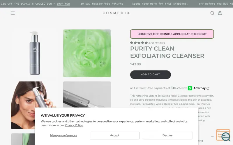 Screenshot of Purity Clean Exfoliating Cleanser