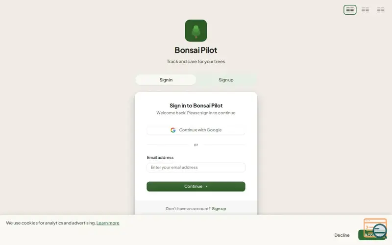 Screenshot of Bonsai Pilot — Bonsai Care Tracker