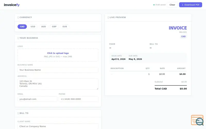 Screenshot of Invoicefy