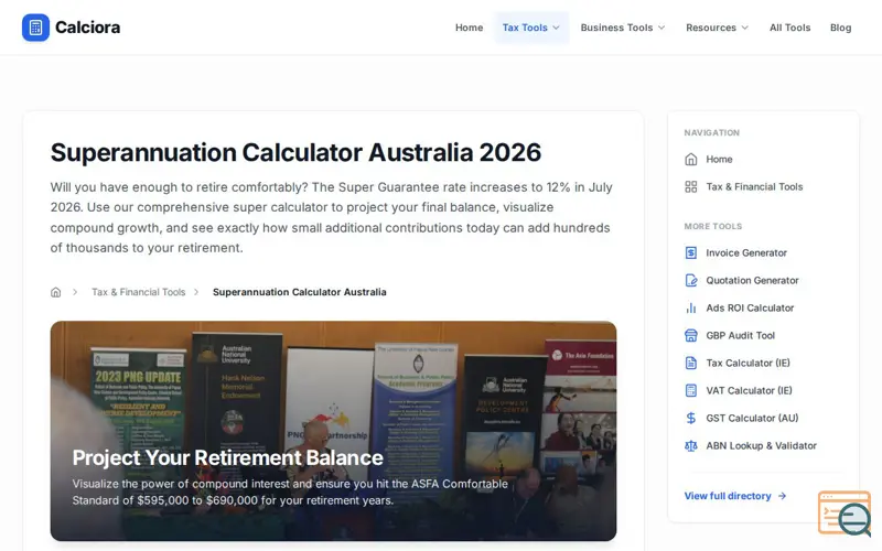 Screenshot of Superannuation Calculator Australia 