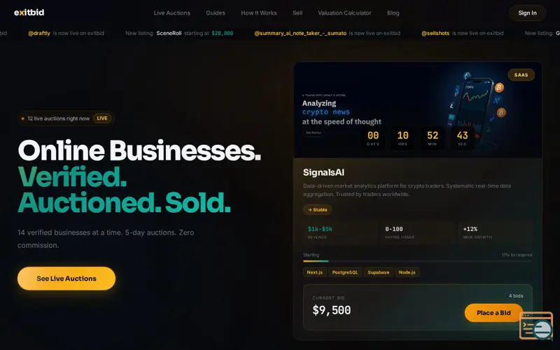 Screenshot of ExitBid