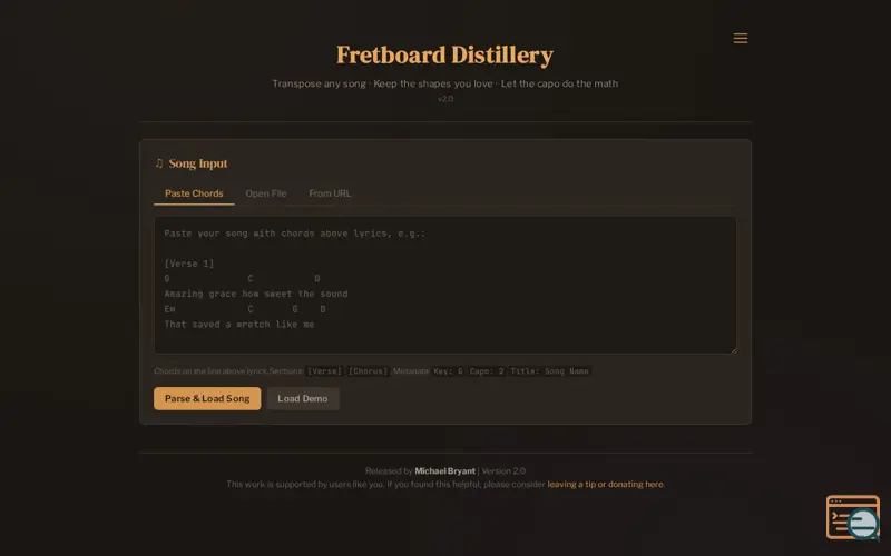 Screenshot of Fretboard Distillery — Guitar Transposer