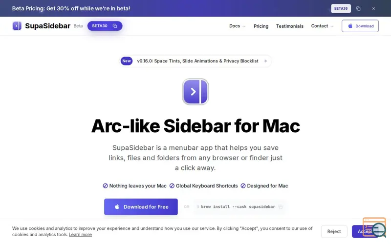 Screenshot of SupaSidebar