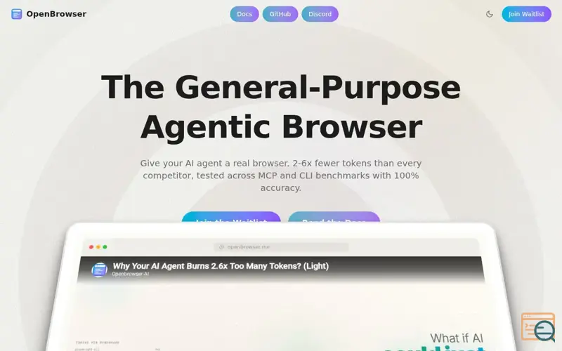 Screenshot of OpenBrowser-AI: 59% Less, 100% Accurate