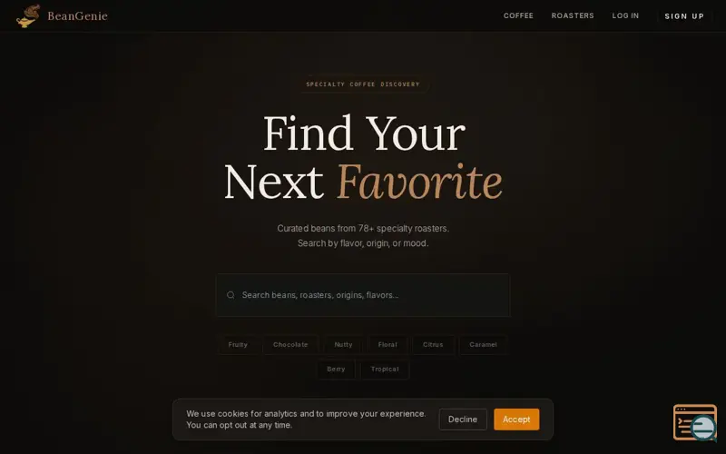 Screenshot of Specialty Coffee Discovery Platform