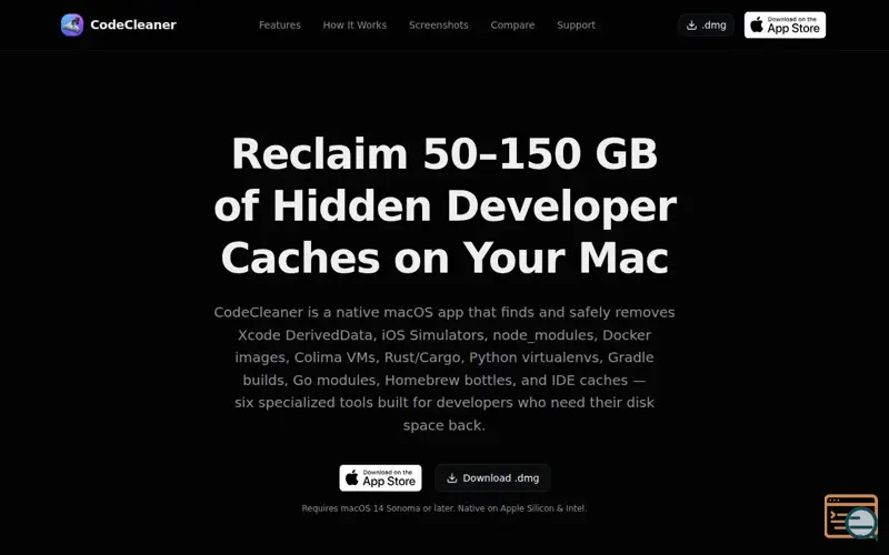 Screenshot of CodeCleaner – Cleanup for Developer Macs