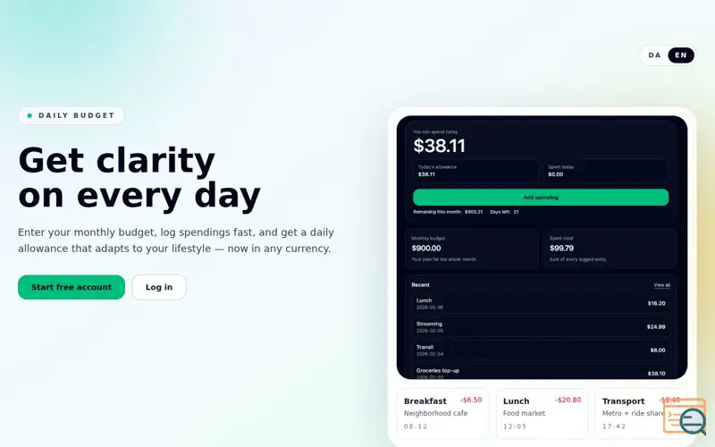 Screenshot of Daily Budget