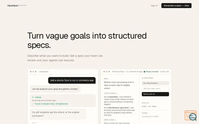 Screenshot of ClearSpec