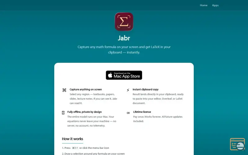Screenshot of Jabr: LaTeX OCR