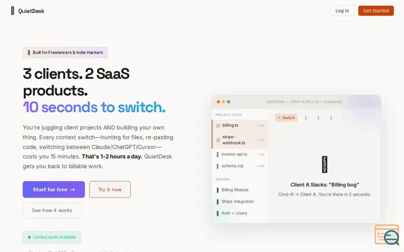 Screenshot of QuietDesk