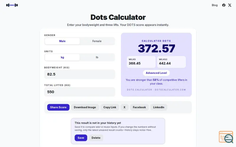 Screenshot of DOTS Calculator