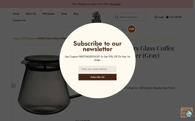 Screenshot of Hario Glass Coffee Server by Armadillo