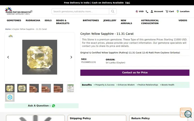 Screenshot of Ceylon Yellow Sapphire - 11.31 Carat