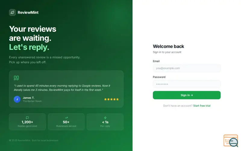 Screenshot of ReviewMint